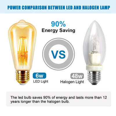 E27 6W ST64 LED Vintage Filament Light Bulb, 2200K Warm White, Pack of 4
