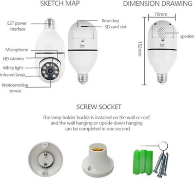 E27 Bulb Camera 1080P: 5G/2.4GHz WiFi, Full-Color Night Vision, 360 ...