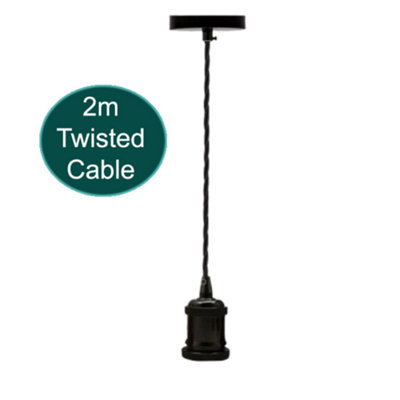 E27 Ceiling Pendant Light Fitting 3 Core Cable with Lamp Holder