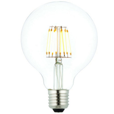 E27 Edison Dimmable LED Filament Light Bulb 6W Warm White Glass 95mm Globe Lamp DIY at B&Q