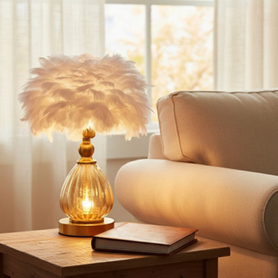 E27 Elegant Feather Desk Lamp with Non-Slip Base and 3-Mode