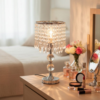 E27 Luxury Table Lamp with Iron Base and a Crystal-Beaded Shade