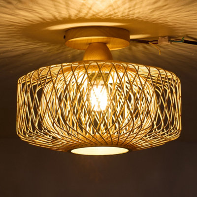 E27 Modern and Natural Style Dual-layer Bamboo-woven Shade Ceiling Light
