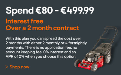 Spend €80 - €499.99. Interest free, over a two month contract. With this plan you can spread the cost over 2 months with either 2 monthly or 4 fortnightly payments. There is no application fee, no account keeping fee, 0% interest and an APR of 0% when you choose this option. Shop now.