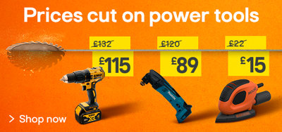 Prices cut on selected power tools. includes DeWalt drill was 132, now 115. Makita multi tool was 120, now 89 and black & decker sander was 22, now 15. Shop now.
