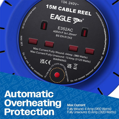 Eagle 2 x UK Socket Extension Reel with Cassette Type Holder, Restable ...