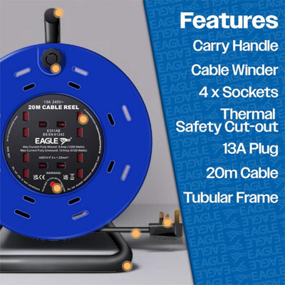 Eagle 4 x UK Plug Socket Extension Reel with A Frame Metal Holder ...