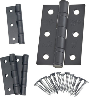 EAI - 3" Internal Door Hinges & Screws G7 FD30  - 76x50x2mm Square - Black - Pack 2 Pairs