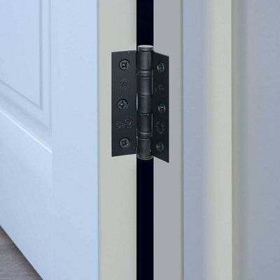 EAI - 3" Internal Door Hinges & Screws G7 FD30  - 76x50x2mm Square - Black - Pack 2 Pairs