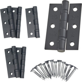 EAI - 3" Internal Door Hinges & Screws G7 FD30  - 76x50x2mm Square - Black - Pack 3 Pairs