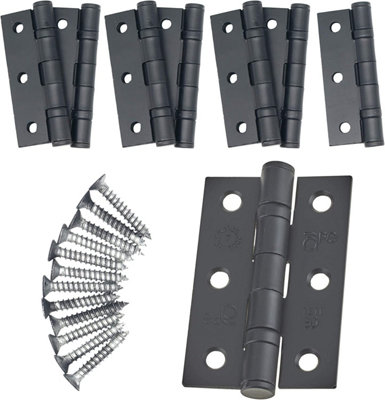 EAI - 3" Internal Door Hinges & Screws G7 FD30  - 76x50x2mm Square - Black - Pack 4 Pairs