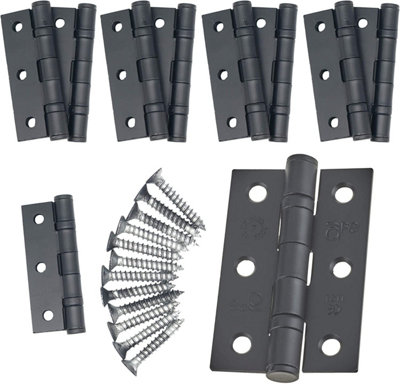 EAI - 3" Internal Door Hinges & Screws G7 FD30  - 76x50x2mm Square - Black - Pack 5 Pairs