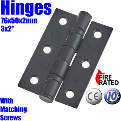 EAI - 3" Internal Door Hinges & Screws G7 FD30  - 76x50x2mm Square - Black