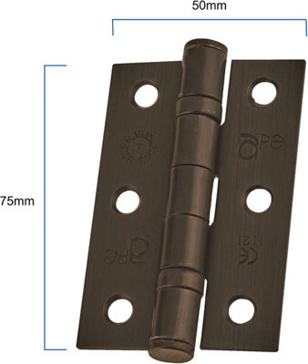 EAI - 3" Internal Door Hinges & Screws G7 FD30  - 76x50x2mm Square - Dark Bronze - Pack 2 Pairs