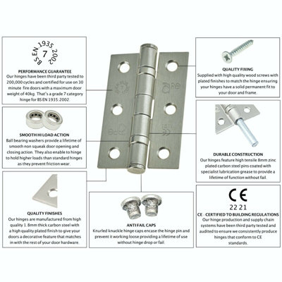 EAI - 3" Internal Door Hinges & Screws G7 FD30  - 76x50x2mm Square - Dark Bronze