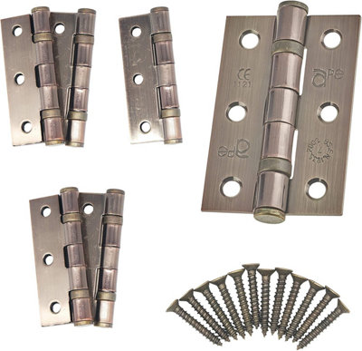 EAI - 3" Internal Door Hinges & Screws G7 FD30  - 76x50x2mm Square - Florentine Bronze - Pack 3 Pairs