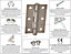 EAI - 3" Internal Door Hinges & Screws G7 FD30  - 76x50x2mm Square - Florentine Bronze - Pack 4 Pairs