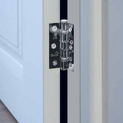 EAI - 3" Internal Door Hinges & Screws G7 FD30  - 76x50x2mm Square - Polished Chrome - Pack 2 Pairs