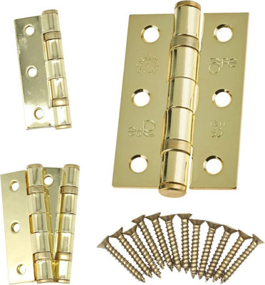 EAI - 3" Internal Door Hinges & Screws G7 FD30  - 76x50x2mm Square - PVD Brass - Pack 2 Pairs