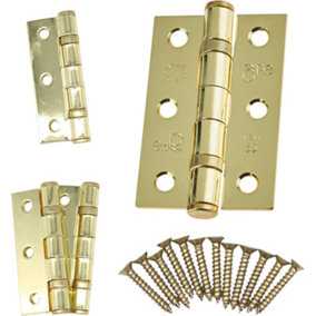 EAI - 3" Internal Door Hinges & Screws G7 FD30  - 76x50x2mm Square - PVD Brass - Pack 2 Pairs