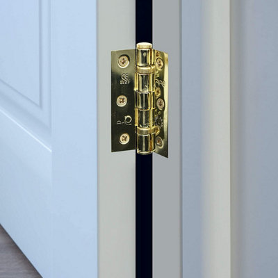 EAI - 3" Internal Door Hinges & Screws G7 FD30  - 76x50x2mm Square - PVD Brass - Pack 3 Pairs