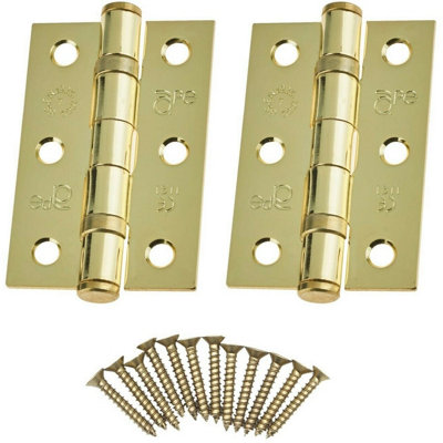 EAI - 3" Internal Door Hinges & Screws G7 FD30  - 76x50x2mm Square - PVD Brass