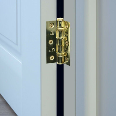 EAI - 3" Internal Door Hinges & Screws G7 FD30  - 76x50x2mm Square - PVD Brass