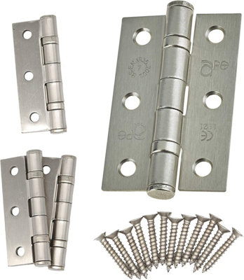 EAI - 3" Internal Door Hinges & Screws G7 FD30  - 76x50x2mm Square - Satin Nickel Plated Pack 2 Pairs