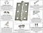 EAI - 3" Internal Door Hinges & Screws G7 FD30  - 76x50x2mm Square - Satin Nickel Plated Pack 2 Pairs