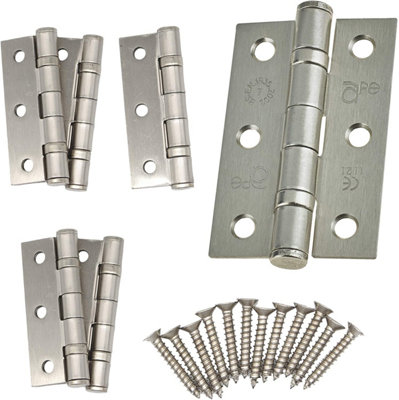 EAI - 3" Internal Door Hinges & Screws G7 FD30  - 76x50x2mm Square - Satin Nickel Plated Pack 3 Pairs