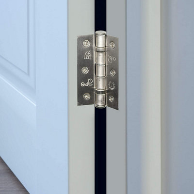 EAI - 3" Internal Door Hinges & Screws G7 FD30  - 76x50x2mm Square - Satin Nickel Plated Pack 3 Pairs