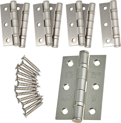 EAI - 3" Internal Door Hinges & Screws G7 FD30  - 76x50x2mm Square - Satin Nickel Plated - Pack 4 Pairs