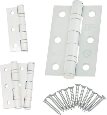 EAI - 3" Internal Door Hinges & Screws G7 FD30  - 76x50x2mm Square - White - Pack 2 Pairs