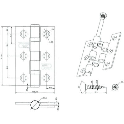 EAI - 3" Internal Door Hinges & Screws G7 FD30  - 76x50x2mm Square - White