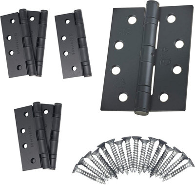 EAI - 4" Door Hinges & Screws G11 FD30/60 - 102x76x2.7mm Square - Black Pack of 3 Pairs