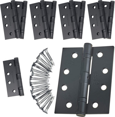 EAI - 4" Door Hinges & Screws G11 FD30/60 - 102x76x2.7mm Square - Black Pack of 5 Pairs