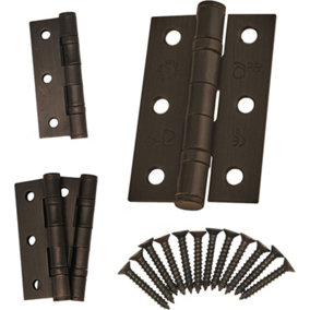 EAI - 4" Door Hinges & Screws G11 FD30/60 - 102x76x2.7mm Square - Dark Bronze Pack of 2 Pairs