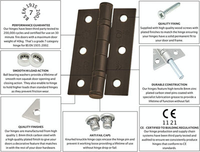EAI - 4" Door Hinges & Screws G11 FD30/60 - 102x76x2.7mm Square - Dark Bronze Pack of 4 Pairs