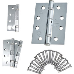 EAI - 4" Door Hinges & Screws G11 FD30/60 - 102x76x2.7mm Square - Polished Chrome Pack of 2 Pairs