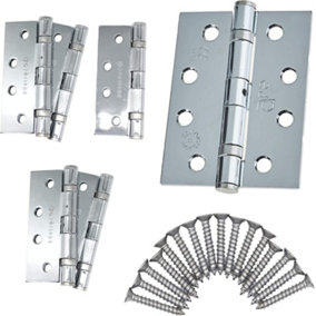 EAI - 4" Door Hinges & Screws G11 FD30/60 - 102x76x2.7mm Square - Polished Chrome Pack of 3 Pairs