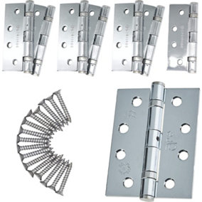 EAI - 4" Door Hinges & Screws G11 FD30/60 - 102x76x2.7mm Square - Polished Chrome Pack of 4 Pairs