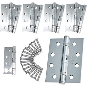 EAI - 4" Door Hinges & Screws G11 FD30/60 - 102x76x2.7mm Square - Polished Chrome Pack of 5 Pairs