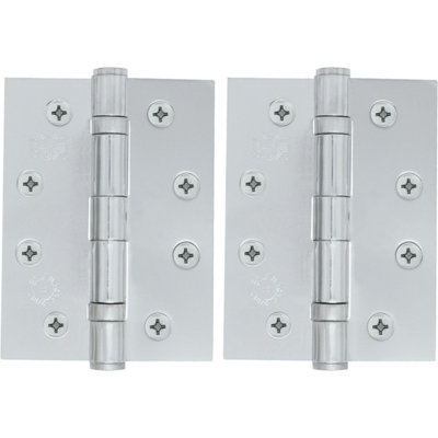 EAI - 4" Door Hinges & Screws G11 FD30/60  - 102x76x2.7mm Square - Polished Chrome