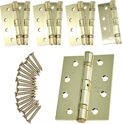 EAI - 4" Door Hinges & Screws G11 FD30/60 - 102x76x2.7mm Square - PVD Brass Pack of 4 Pairs