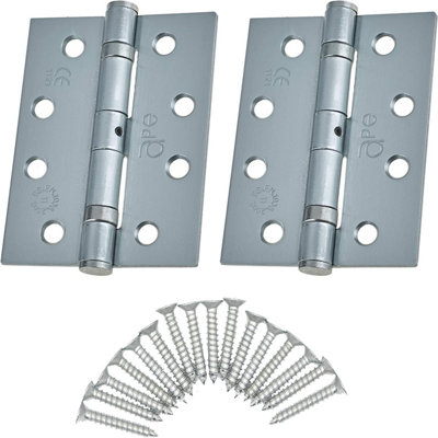 EAI - 4" Door Hinges & Screws G11 FD30/60  - 102x76x2.7mm Square - Satin Chrome - Pack of 2 Pairs