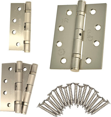 EAI - 4" Door Hinges & Screws G11 FD30/60  - 102x76x2.7mm Square - Satin Nickel Plated - Pack of 2 Pairs Price Comparisons | Compare The Build
