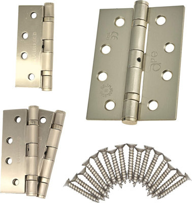EAI - 4" Door Hinges & Screws G11 FD30/60  - 102x76x2.7mm Square - Satin Nickel Plated - Pack of 2 Pairs