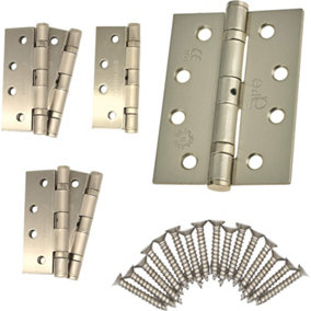 EAI - 4" Door Hinges & Screws G11 FD30/60  - 102x76x2.7mm Square - Satin Nickel Plated - Pack of 3 Pairs