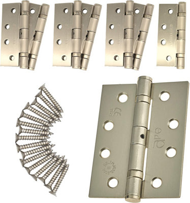 EAI - 4" Door Hinges & Screws G11 FD30/60  - 102x76x2.7mm Square - Satin Nickel Plated - Pack of 4 Pairs
