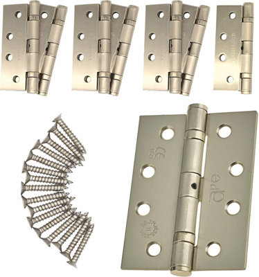 EAI - 4" Door Hinges & Screws G11 FD30/60  - 102x76x2.7mm Square - Satin Nickel Plated - Pack of 4 Pairs Price Comparisons | Compare The Build